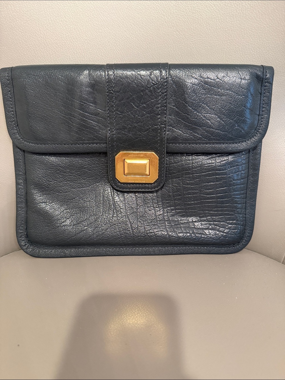 Classic Black Leather Clutch with Gold Turn-Lock